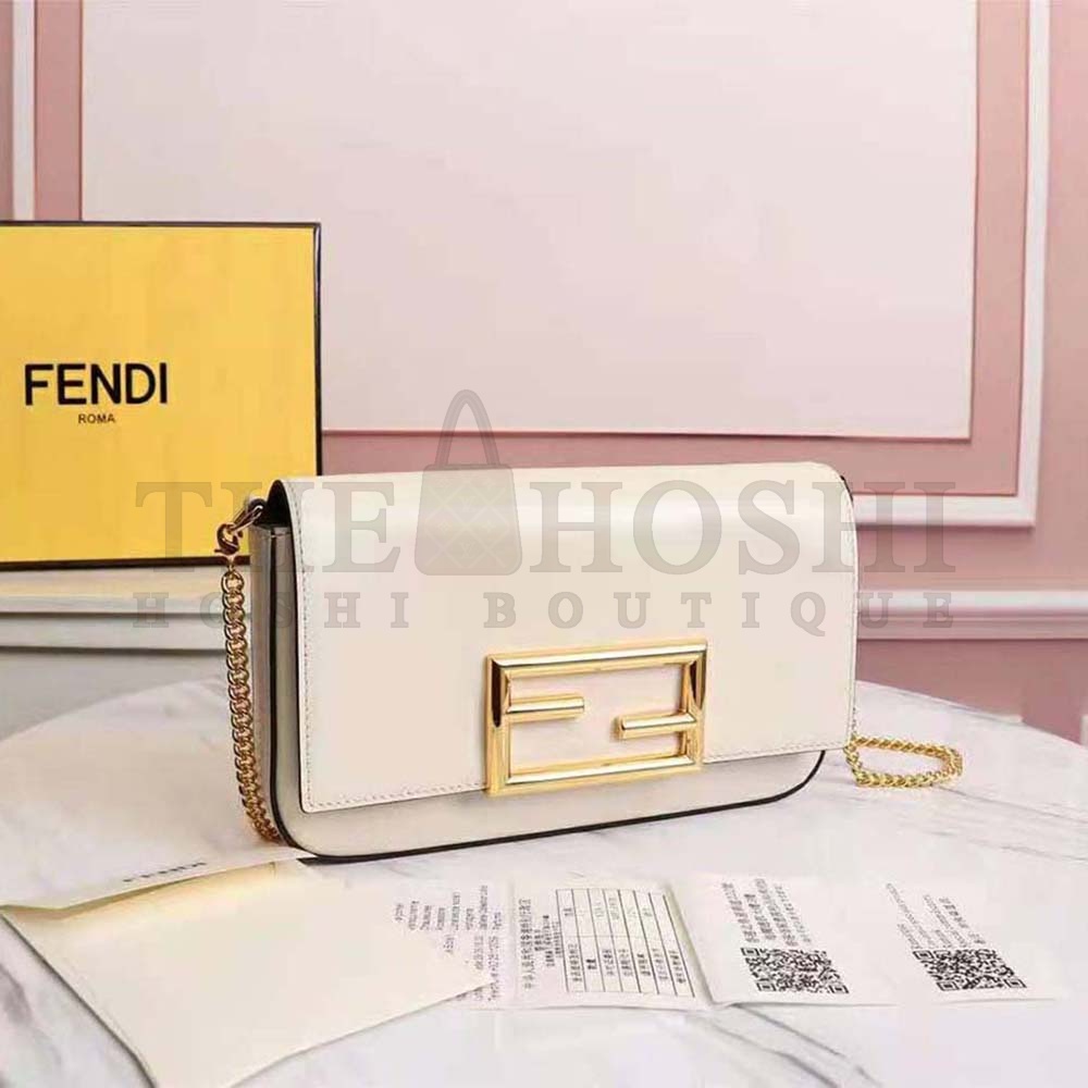 F**di Women Wallet on Chain with Pouches Leather Mini-Bag-White Master Quality