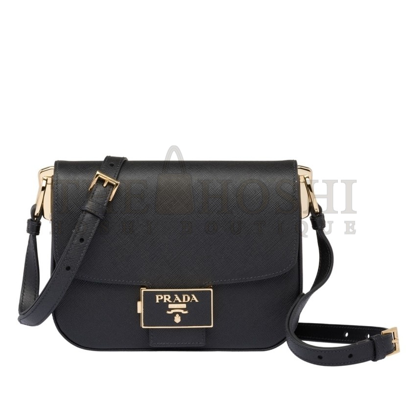 Pra*a Embleme Shoulder Bag In Black Saffiano Leather Master Quality