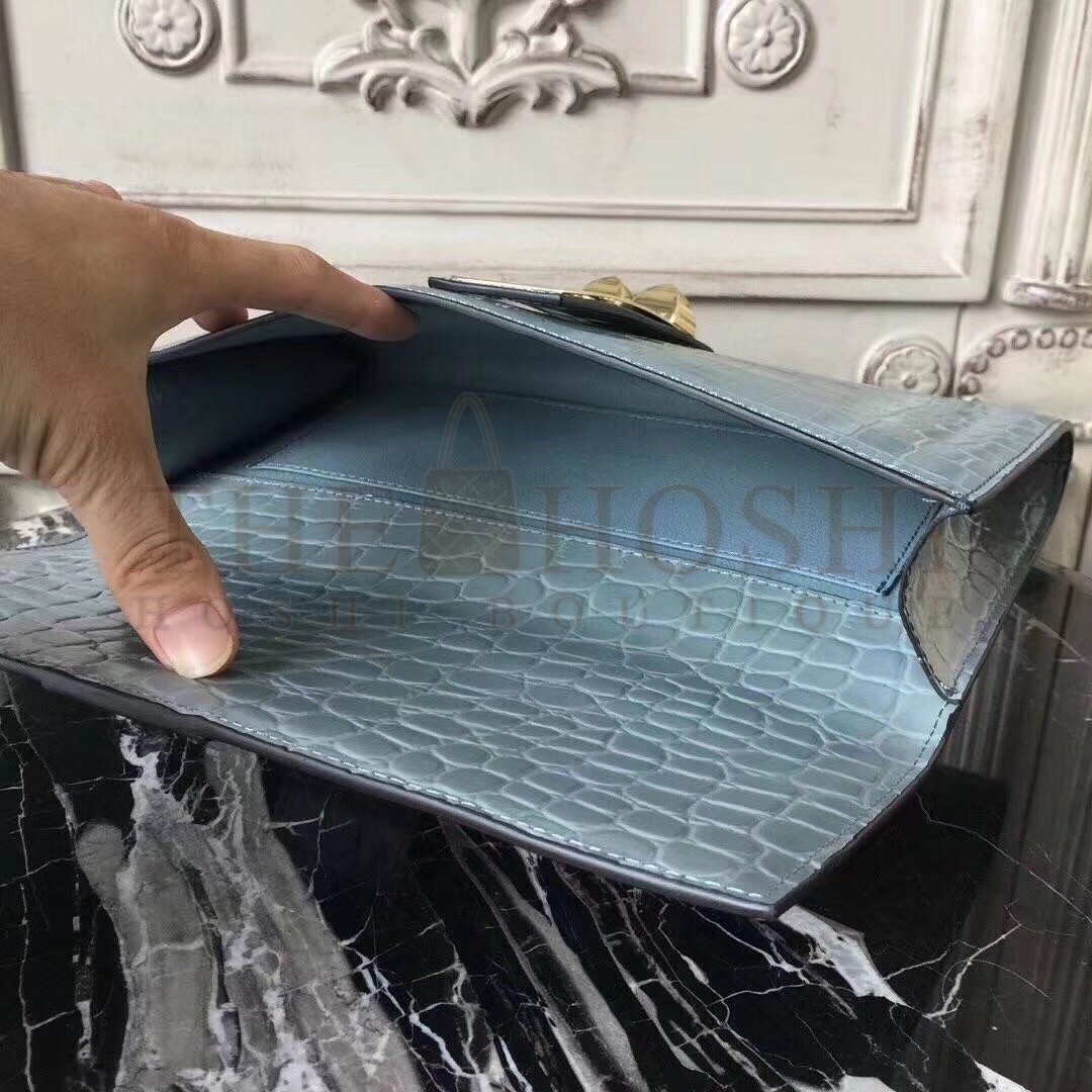H**me5 Medor Clutch Bag In Ciel Crocodile Leather Master Quality