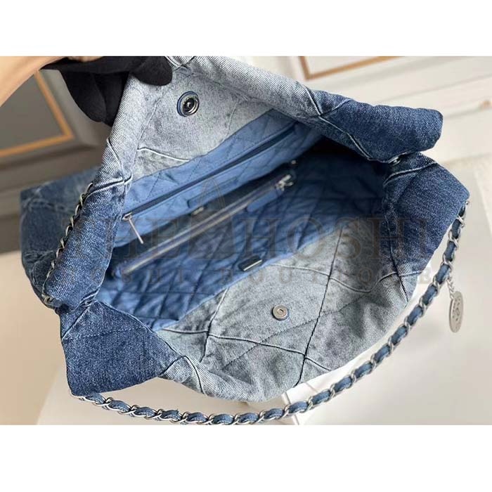Ch**el Women CC 22 Handbag Washed Denim Silver-Tone Metal Light Blue Master Quality