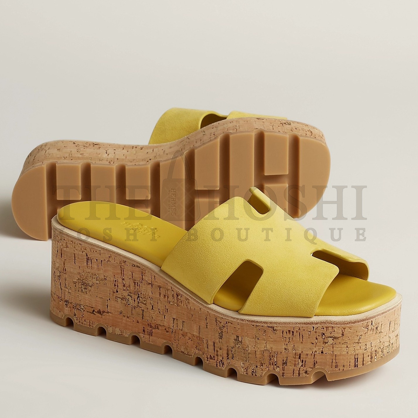 H**me5 Eze 30 Cork Platform Sandals in Yellow Suede Leather Master Quality