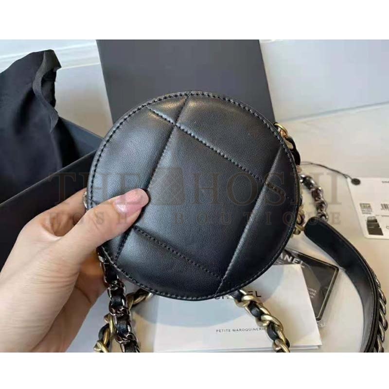 Ch**el Women Ch**el 19 Clutch with Chain Lambskin Gold Silver-Tone &amp; Ruthenium Black Master Quality