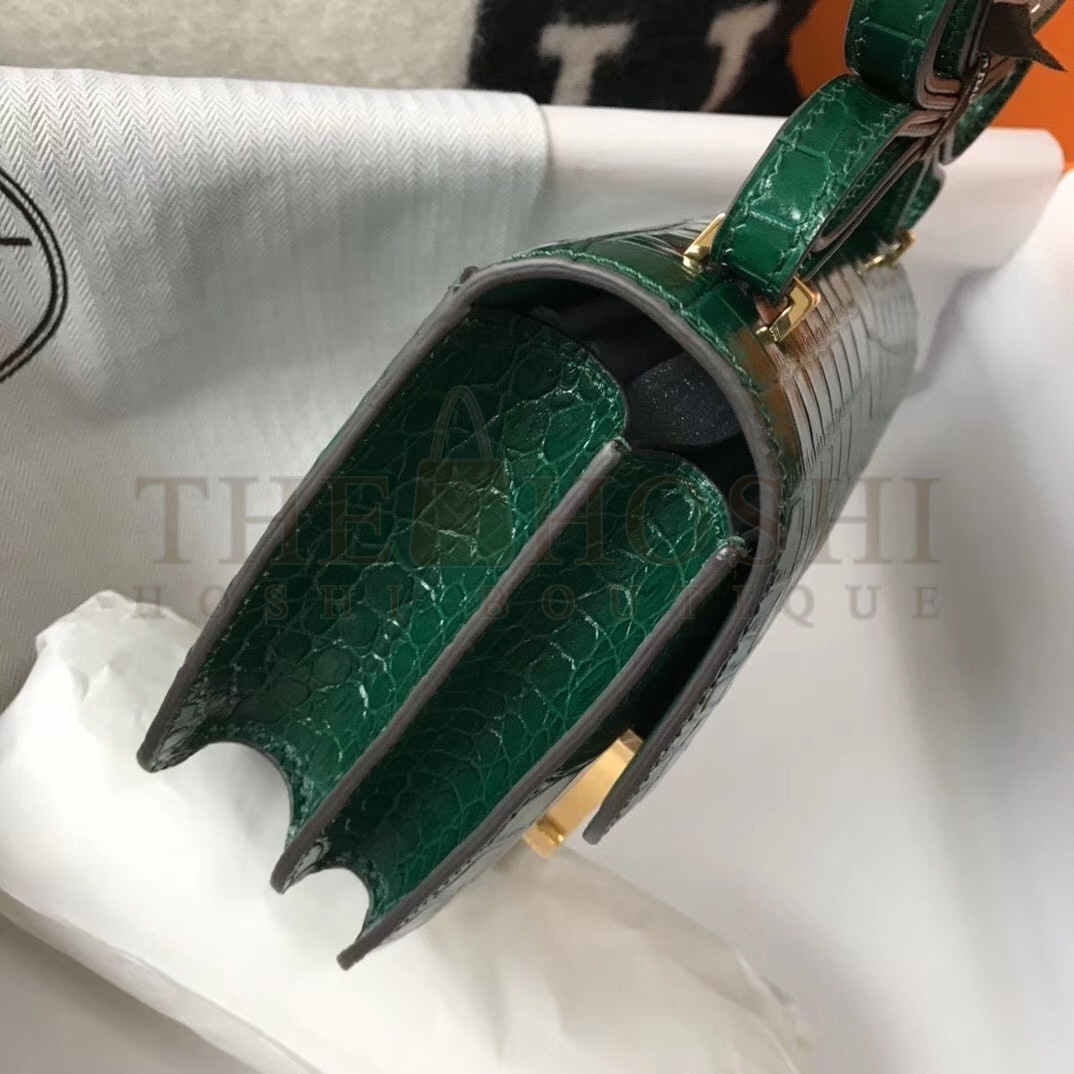 H**me5 Constance 18cm Bag In Green Embossed Crocodile Master Quality