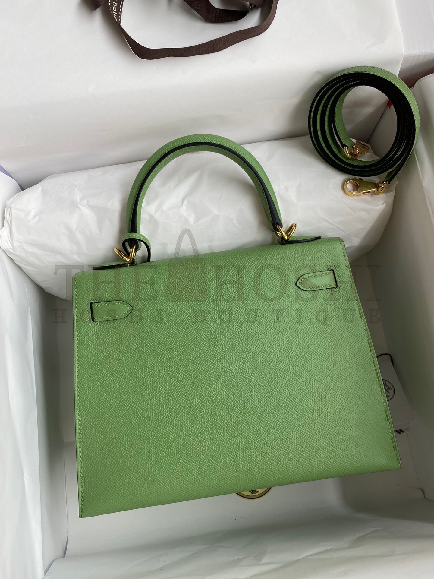 H**me5 Kelly Sellier 25 Handmade Bag In Vert Criquet Epsom Calfskin Master Quality
