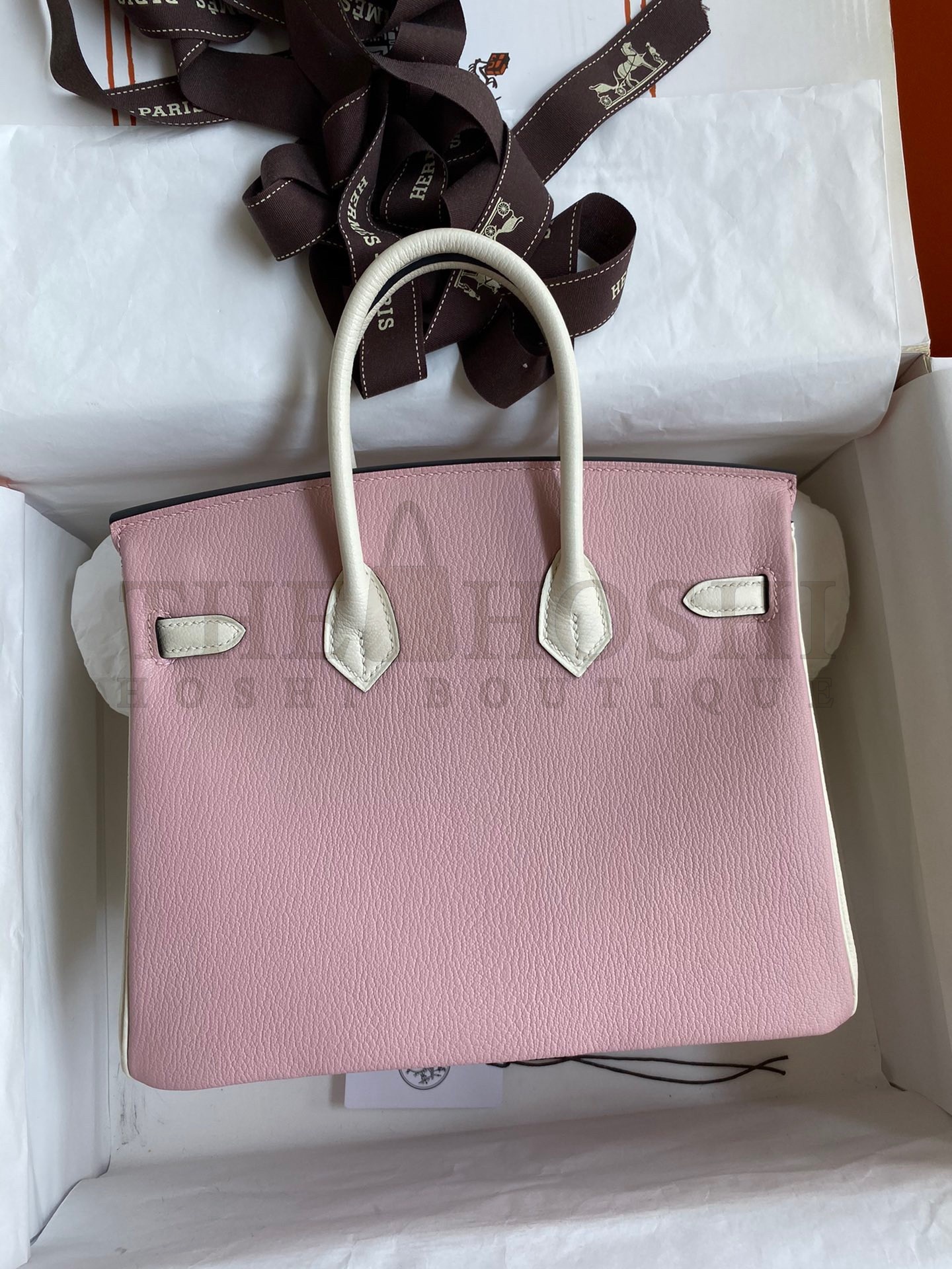 H**me5 HSS Birkin 25 Bicolor Bag in Pink and Craie Chevre Mysore Leather Master Quality