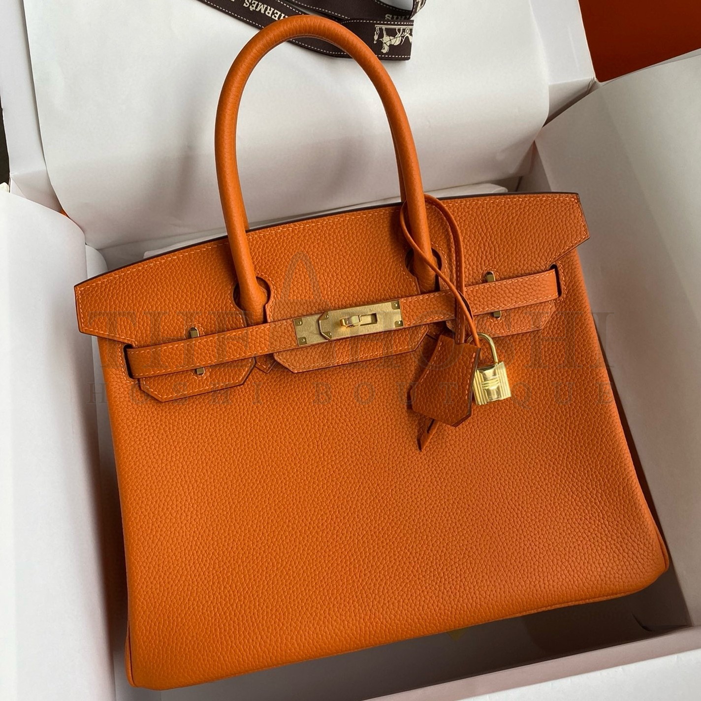 H**me5 Birkin 35 Retourne Handmade Bag in Orange Clemence Leather Master Quality