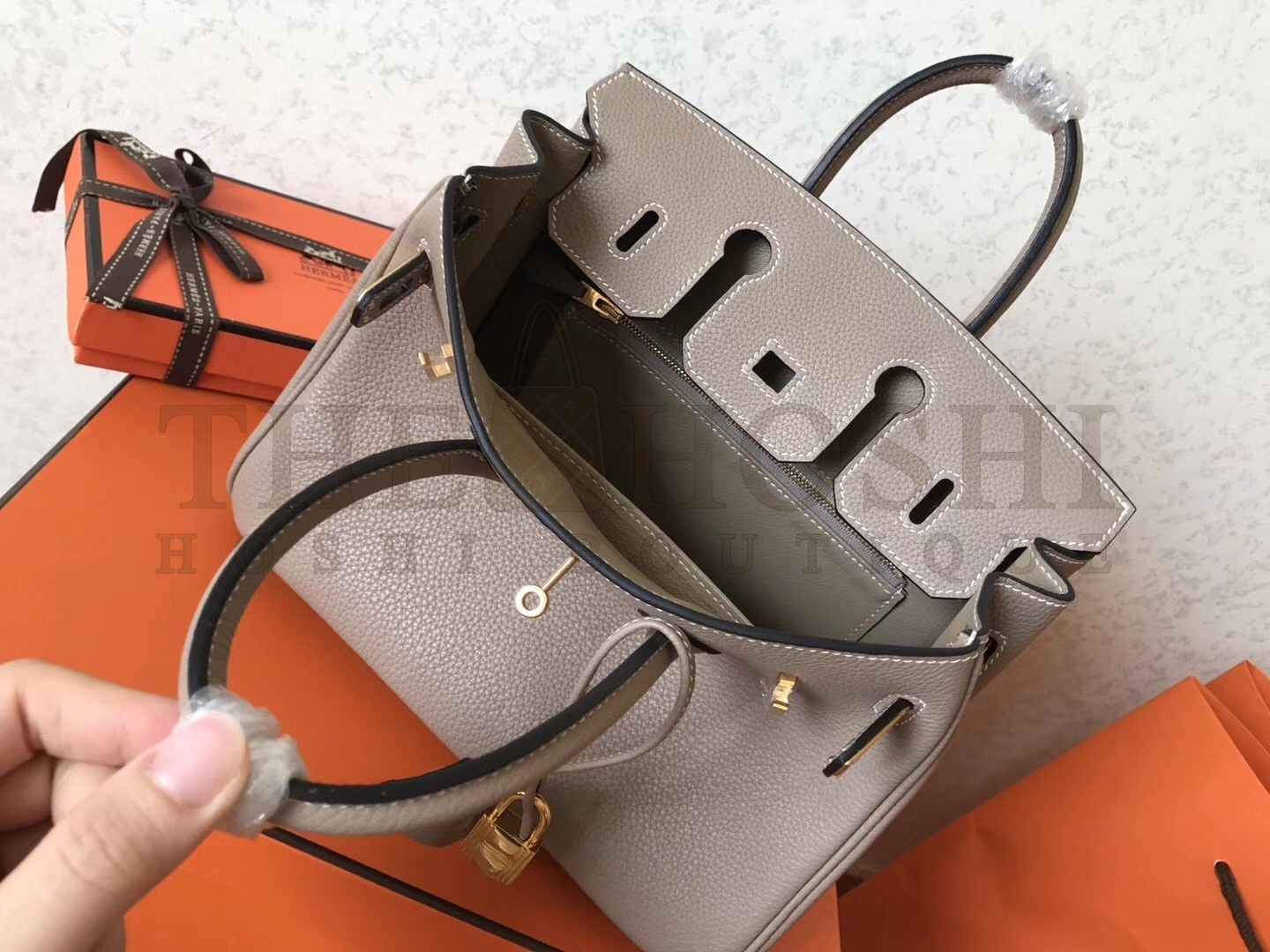 H**me5 Grey Birkin 25cm Clemence Handmade Bag Master Quality