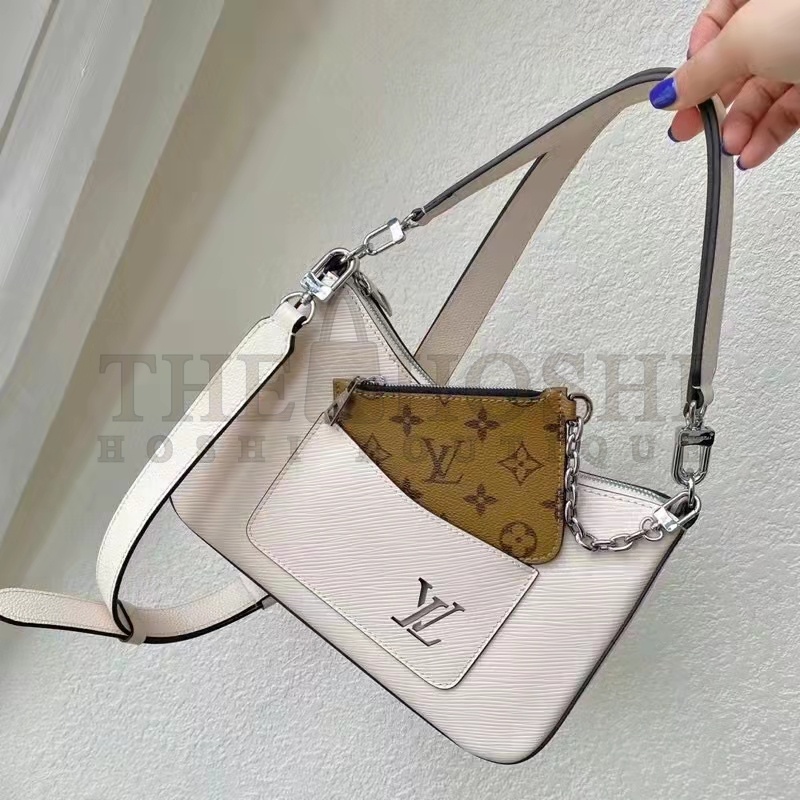 L0vis Vvtt0n LV Women Marelle Handbag Quartz White Epi Grained Cowhide Canvas Master Quality