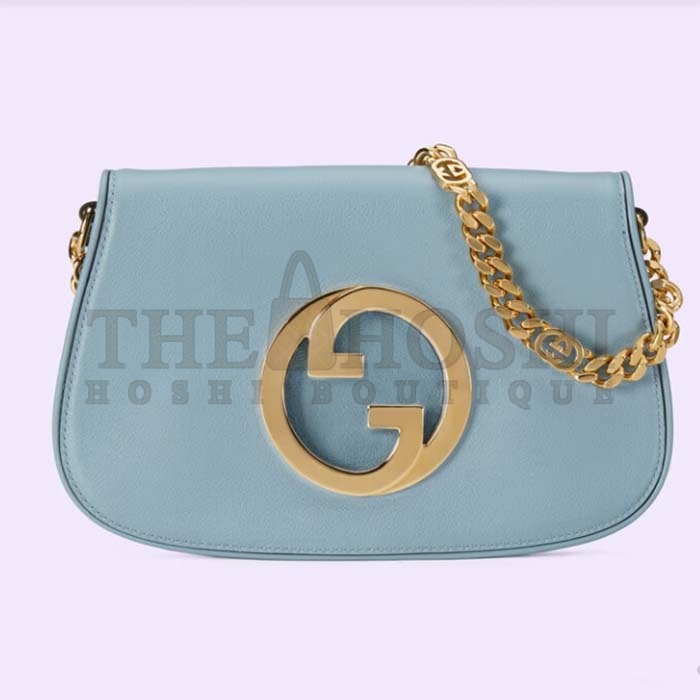 Gvc*1 Women GG Blondie Shoulder Bag Blue Leather Round Interlocking G Master Quality