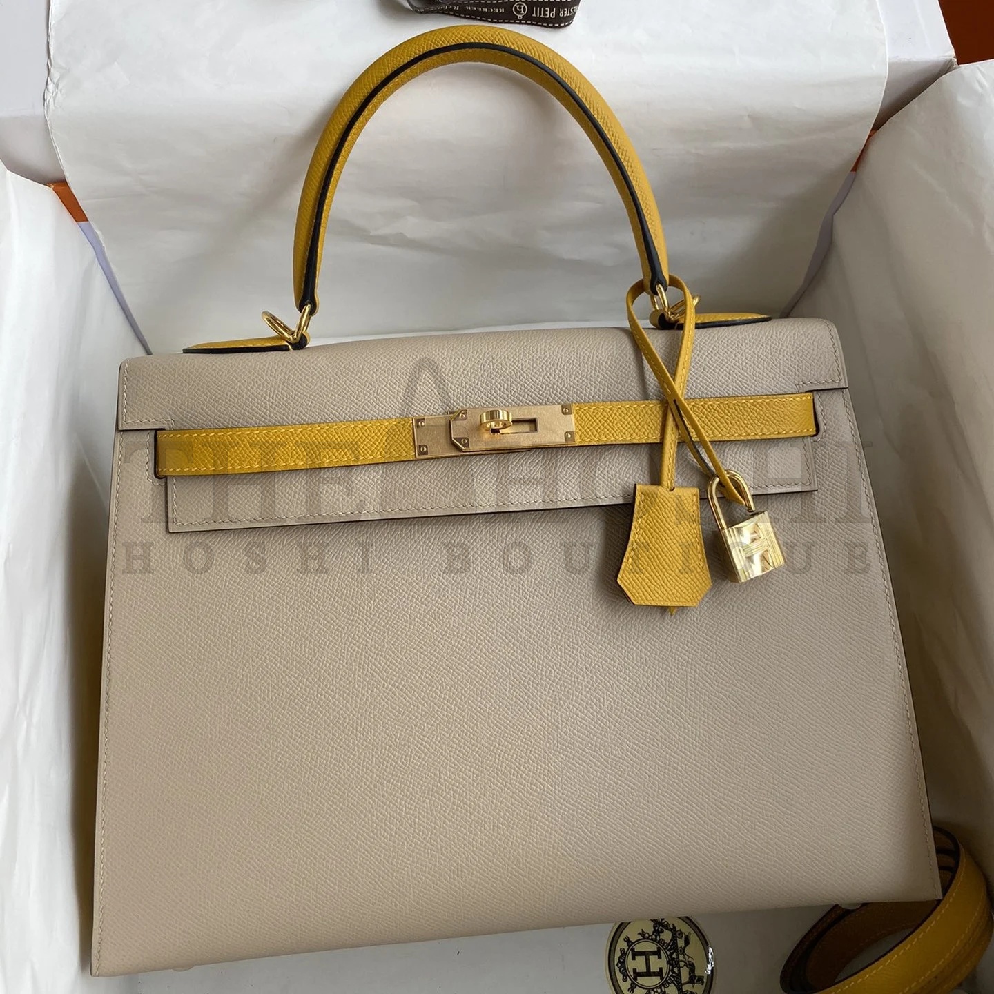 H**me5 Kelly Sellier 32 Bicolor Bag in Trench and Yellow Epsom Calfskin Master Quality
