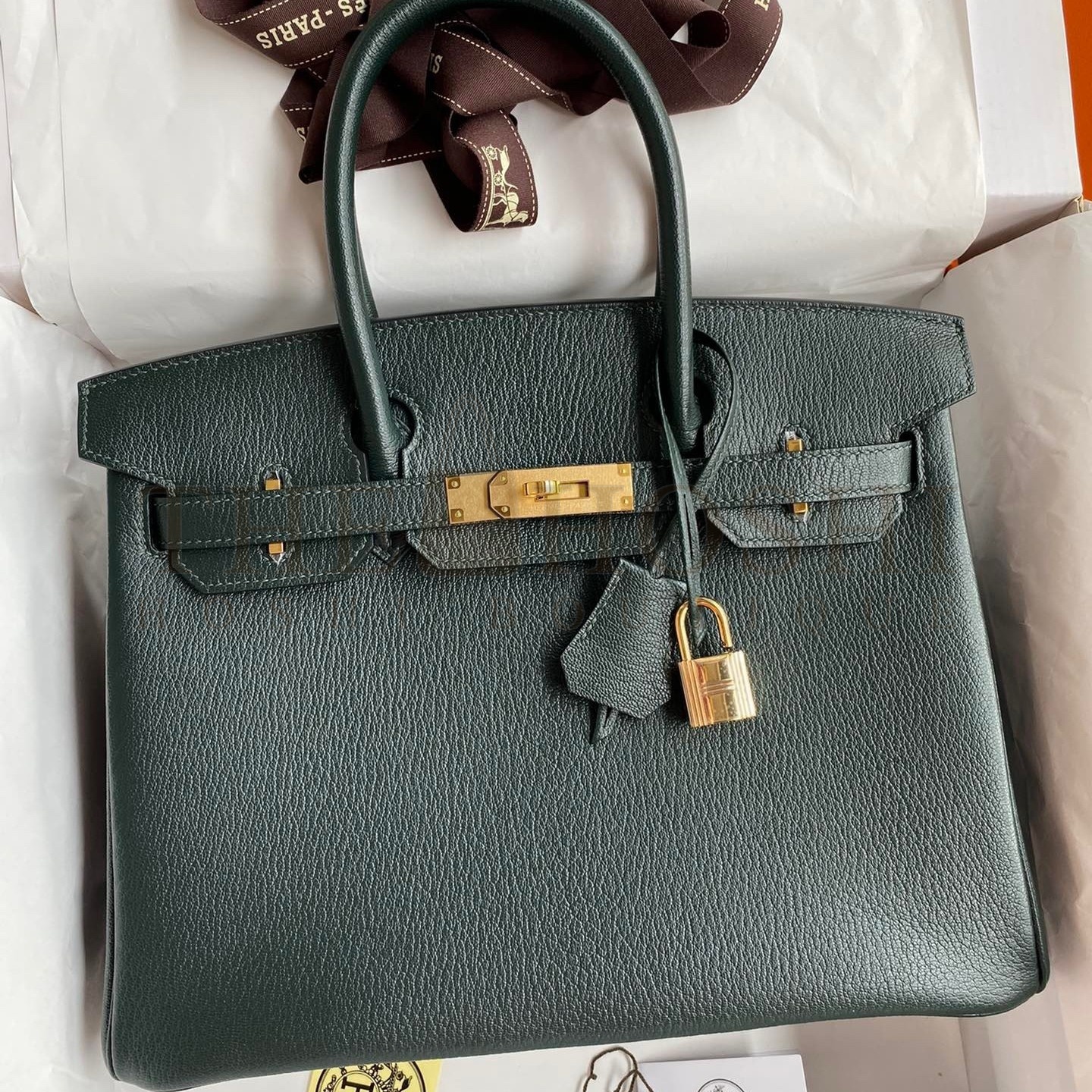 H**me5 Birkin 30 Retourne Handmade Bag In Vert Cypres Chevre Mysore Leather Master Quality