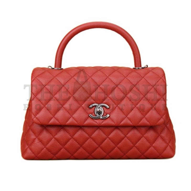 Ch**el Women Flap Bag with Top Handle in Grained Calfskin Leather-Red Master Quality