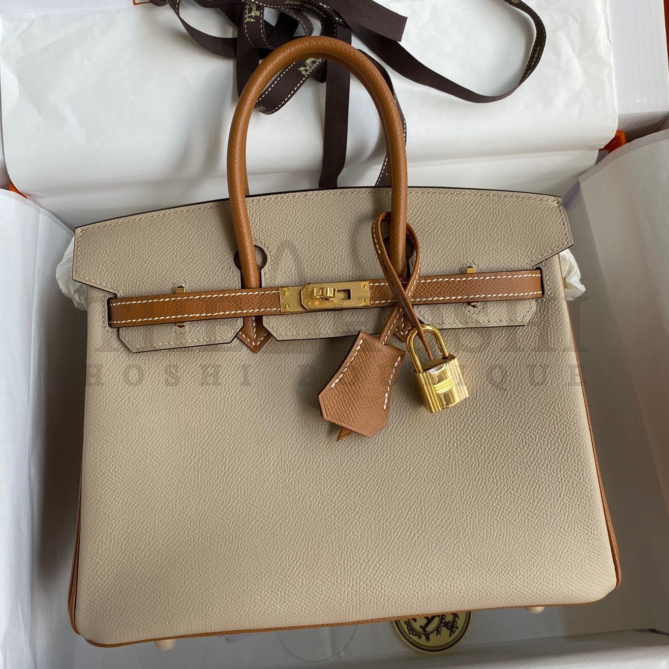 H**me5 HSS Birkin 25 Bicolor Bag in Trench and Gold Epsom Calfskin Master Quality