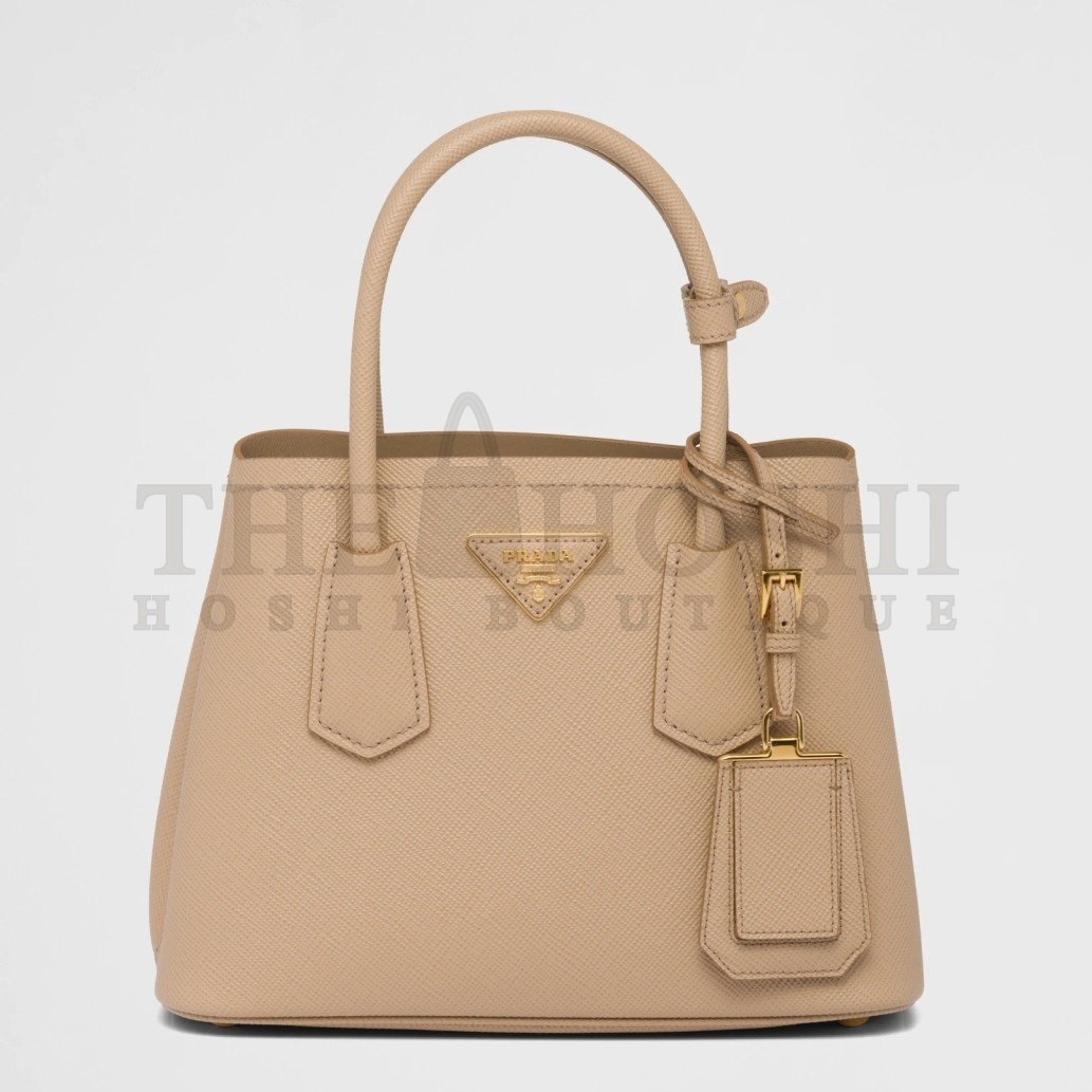 Pra*a Double Mini Bag In Beige Saffiano Leather Master Quality