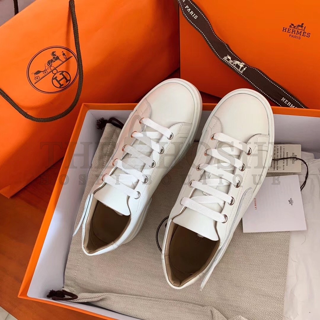 H**me5 Velvet Sneakers In White Calfskin With Printed Wing Patch Master Quality