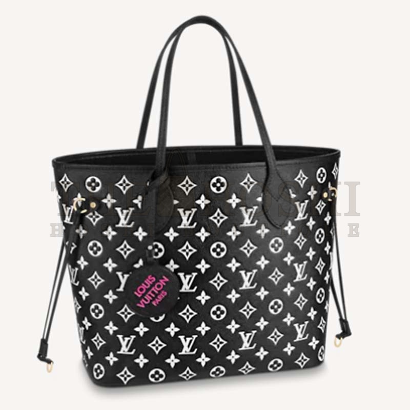 L0vis Vvtt0n Women LV Neverfull MM Carryall Tote Bag Black Printed Embossed Grained Cowhide Master Quality