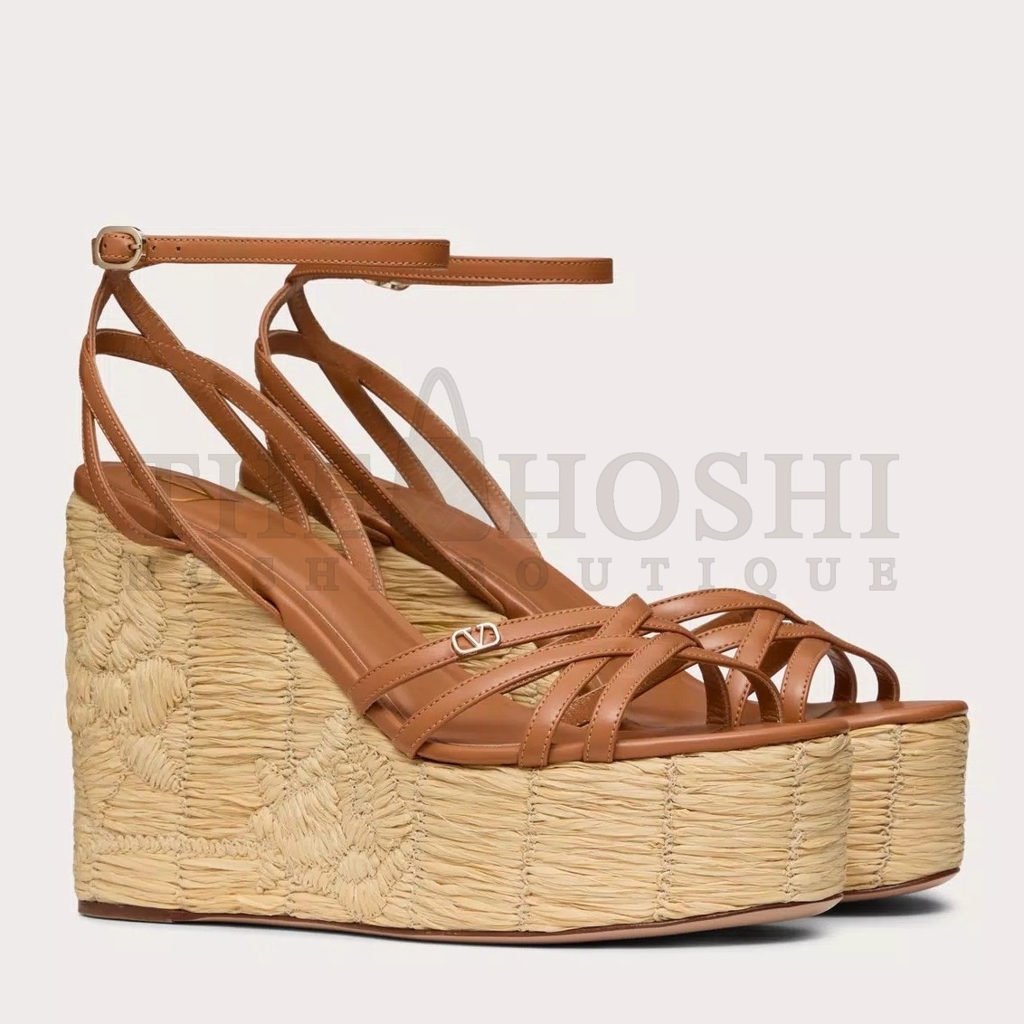 Va1e*ntin0 Raflower Wedge Sandals in Brown Calfskin Master Quality