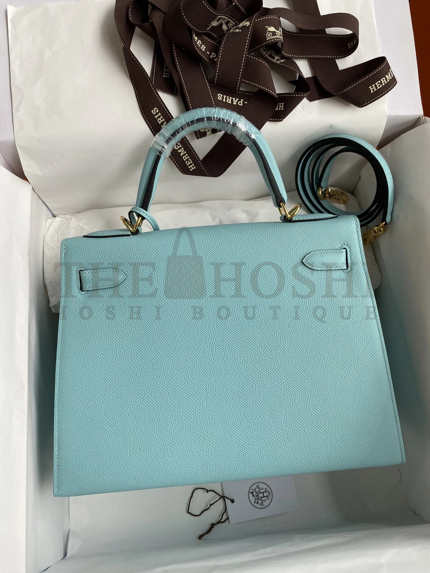 H**me5 Kelly Sellier 28 Handmade Bag In Blue Atoll Epsom Calfskin Master Quality