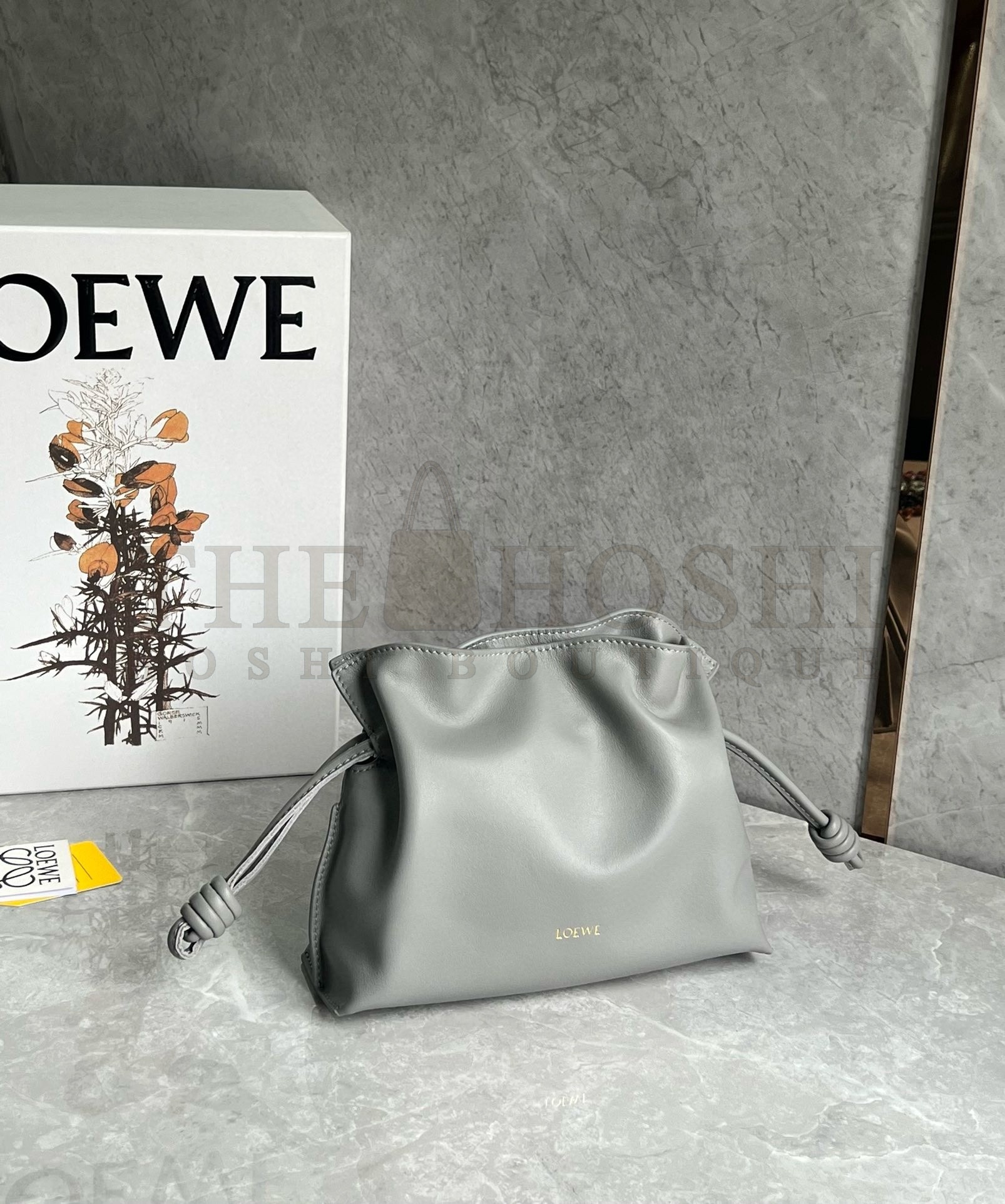 L0ew* Mini Flamenco Clutch Bag in Pearl Grey Nappa Calfskin Master Quality