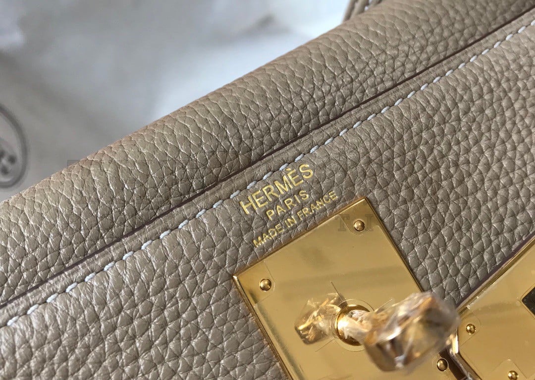 H**me5 Kelly 28cm Retourne Bag in Gris Tourterelle Clemence Leather GHW Master Quality