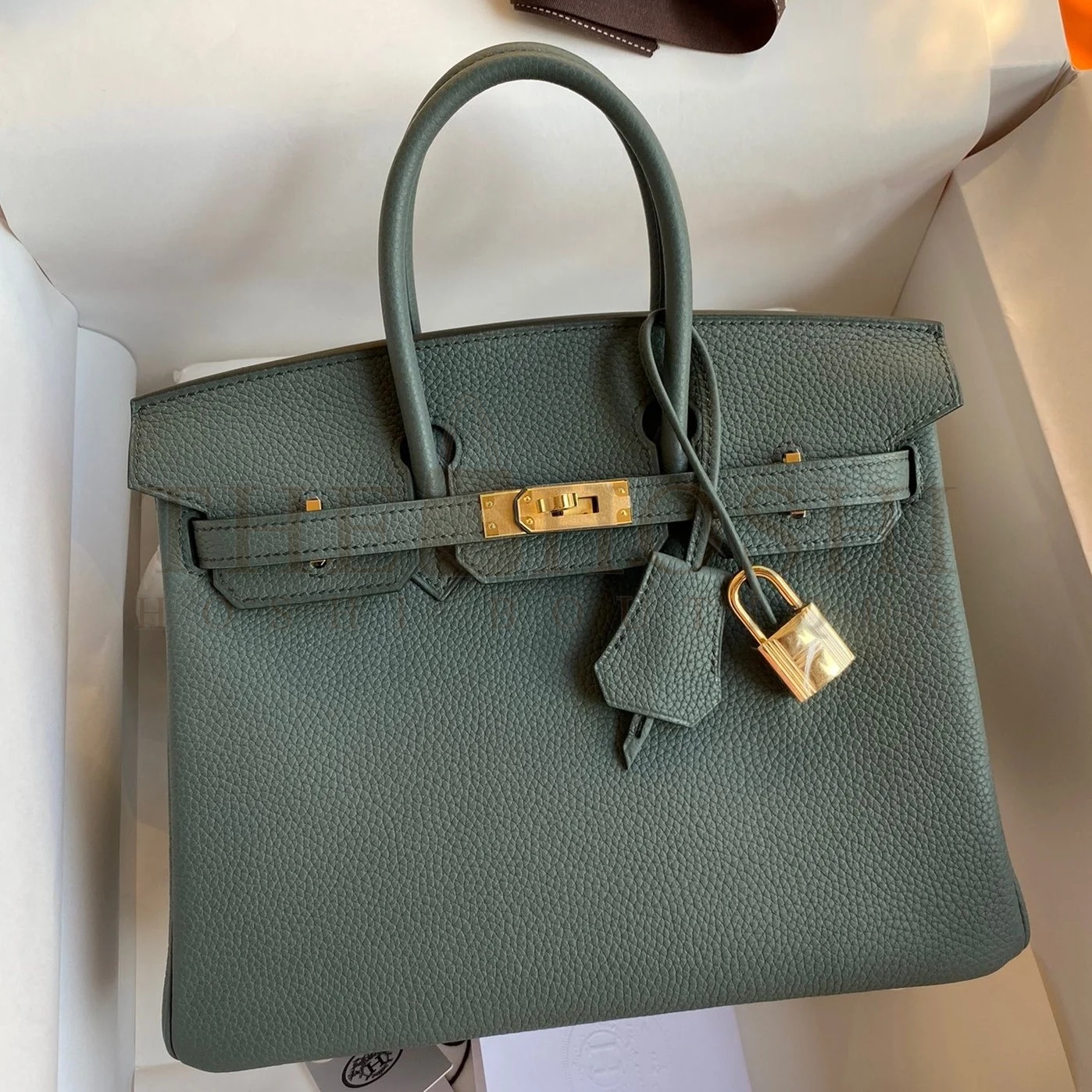 H**me5 Birkin 25 Retourne Handmade Bag In Vert Amande Clemence Leather Master Quality
