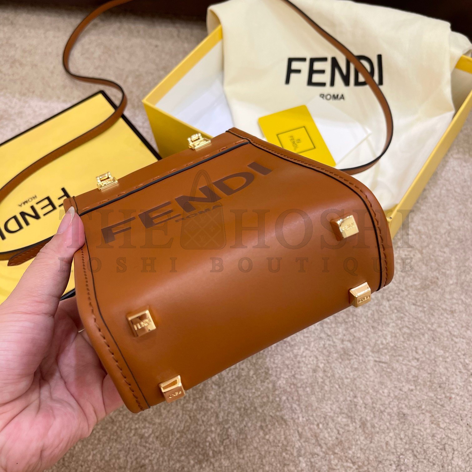 F**di Mini Sunshine Shopper Bag In Brown Leather Master Quality