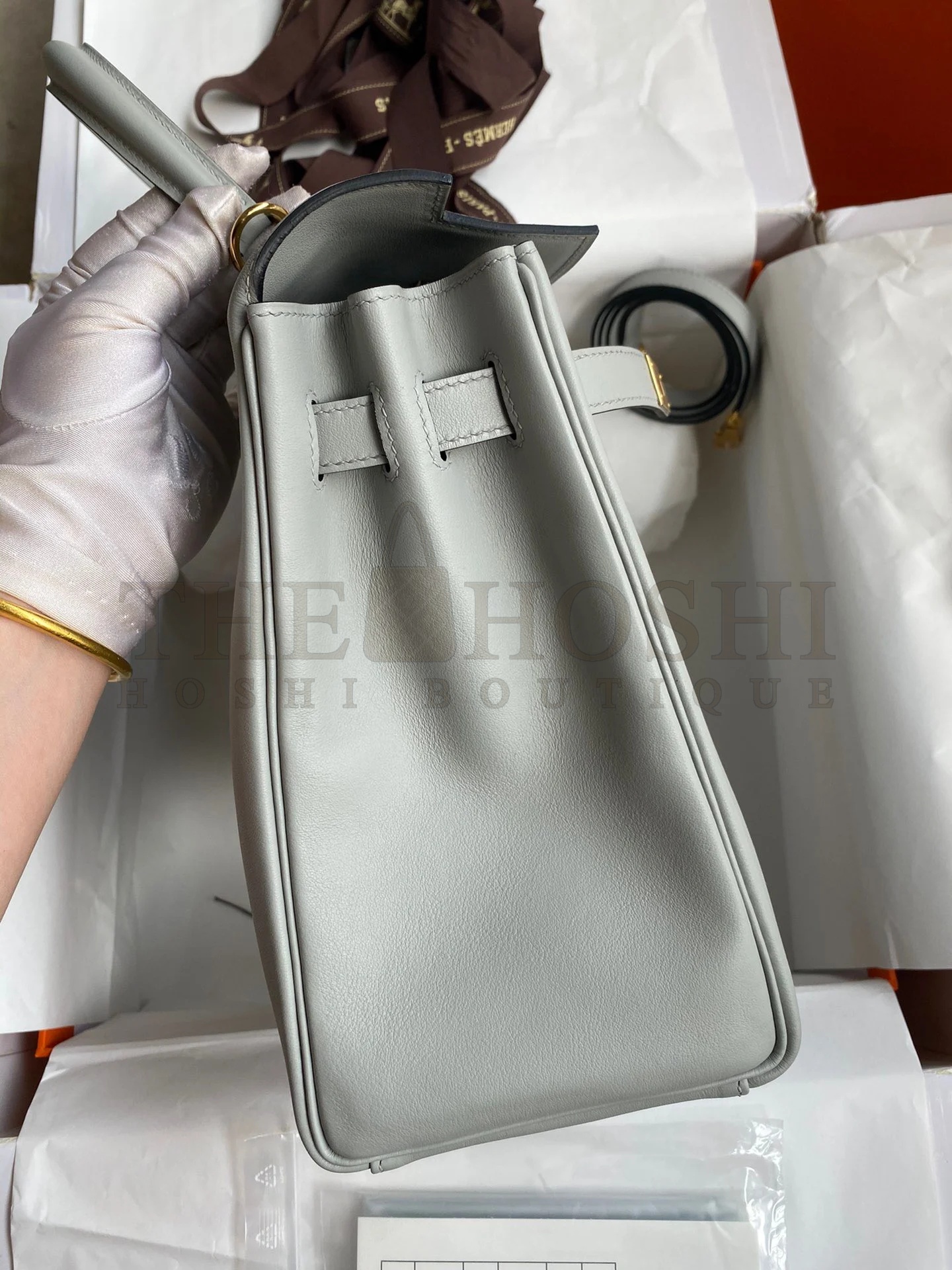 H**me5 Kelly Retourne 32cm Handmade Bag In Blue Glacier Swift Calfskin Master Quality