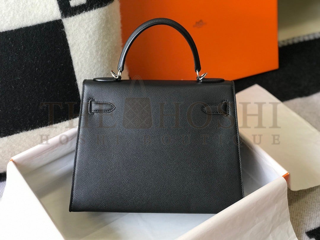 H**me5 Kelly 25cm Sellier Bag in Black Epsom Calfskin PHW Master Quality