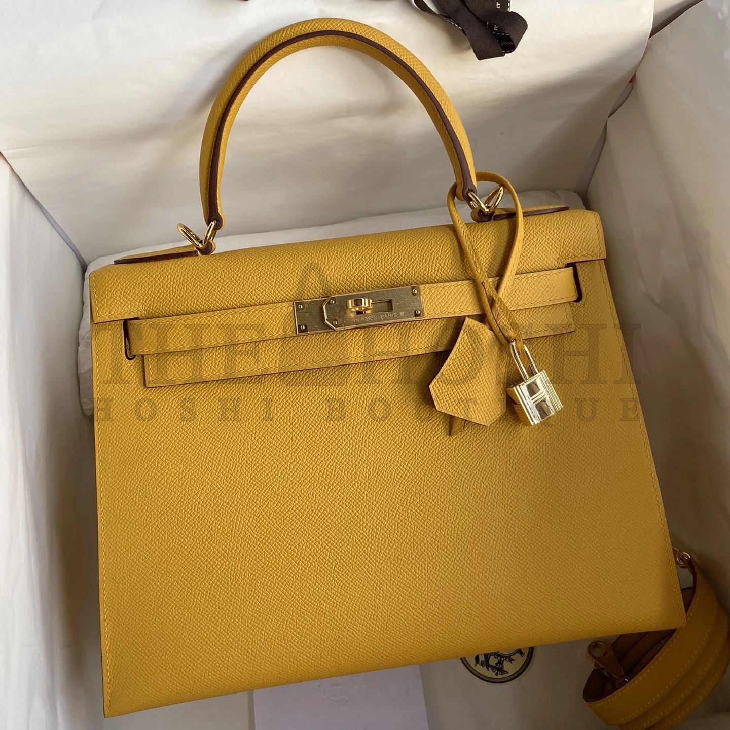 H**me5 Kelly Sellier 28 Handmade Bag In Jaune Ambre Epsom Calfskin Master Quality