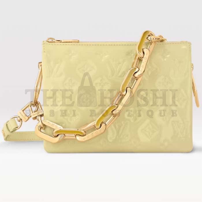 L0vis Vvtt0n LV Women Coussin BB Handbag Chic Yellow Varnished Calfskin Lambskin Cowhide-Leather M24560 Master Quality