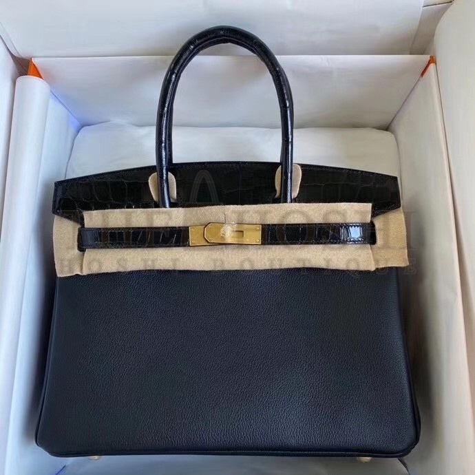 H**me5 Black Touch Birkin 30cm Bag Shiny Niloticus Crocodile Skin Master Quality