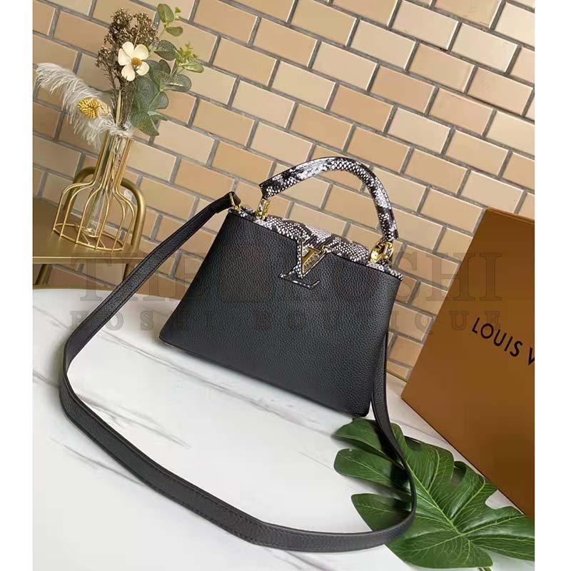 L0vis Vvtt0n LV Women Capucines Mini Handbag Black Taurillon Leather Python Skin Master Quality