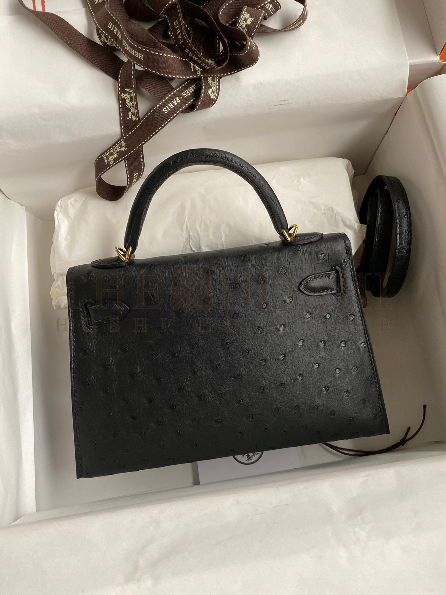 H**me5 Kelly Mini II Sellier Handmade Bag In Black Ostrich Leather Master Quality
