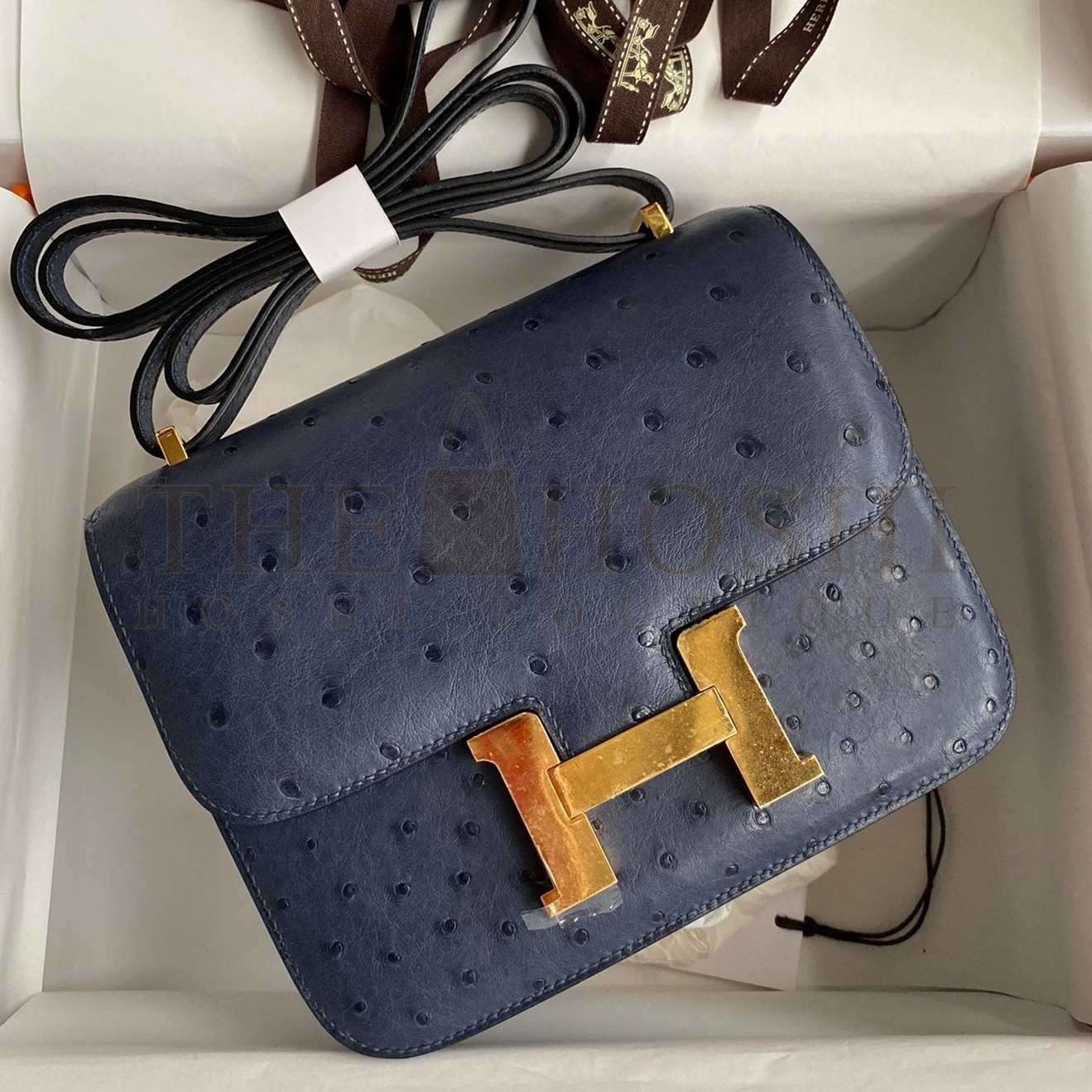 H**me5 Constance 18 Handmade Bag In Blue Iris Ostrich Leather Master Quality