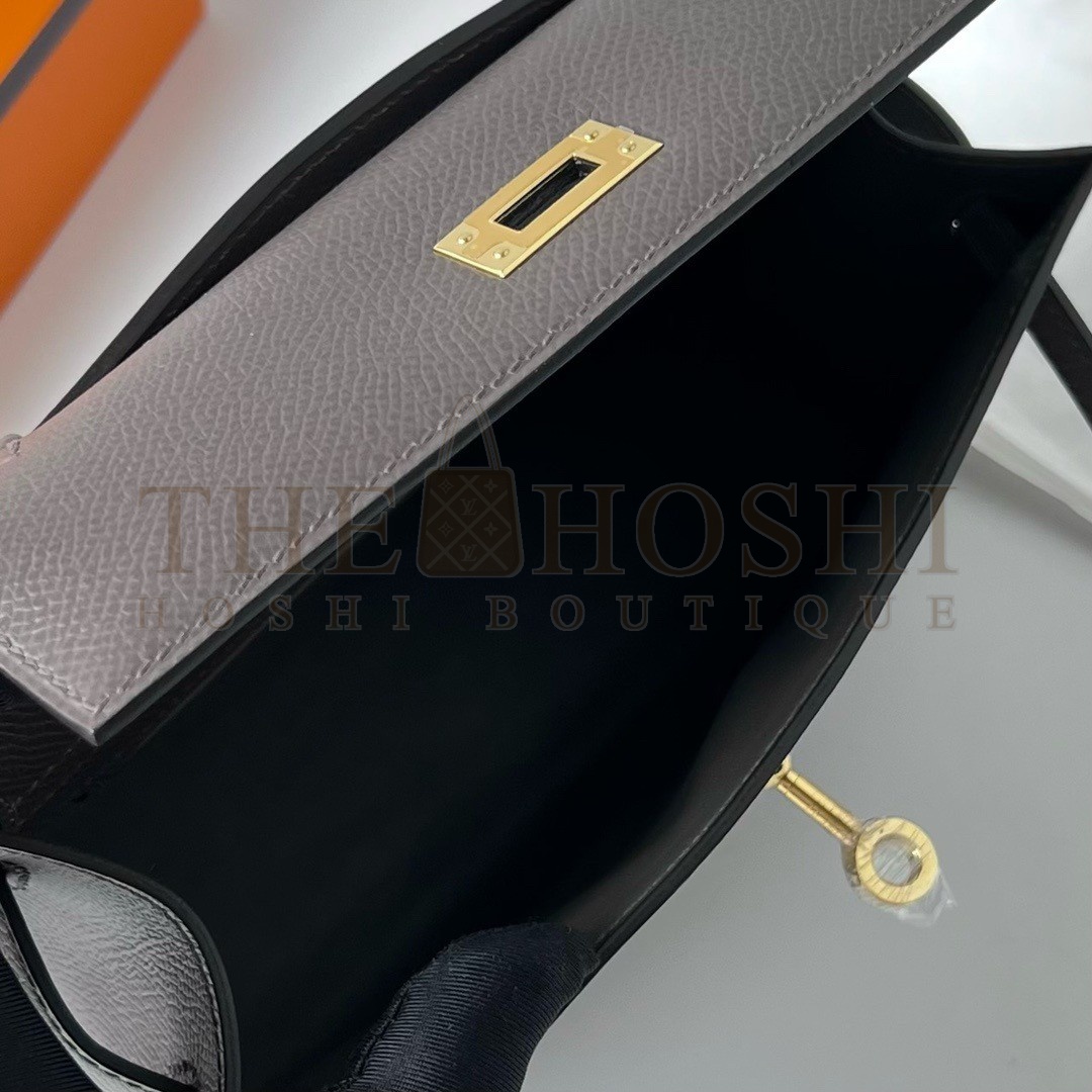 H**me5 Kelly Pochette Handmade Bag In Etain Epsom Calfskin Master Quality