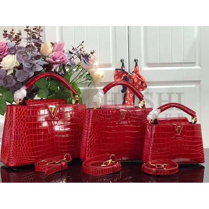 L0vis Vvtt0n LV Women Capucines MM Handbag Red Crocodilien Brillant Savoir Faire Master Quality
