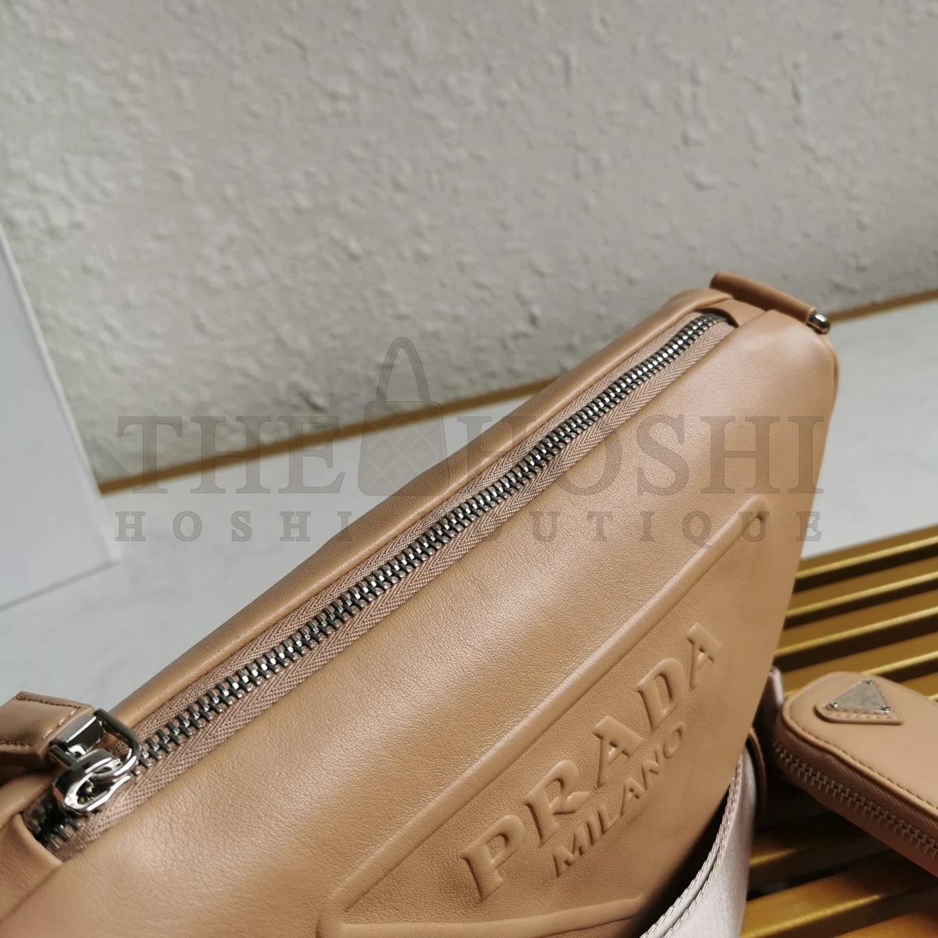 Pra*a Triangle Shoulder Bag In Beige Calfskin Master Quality
