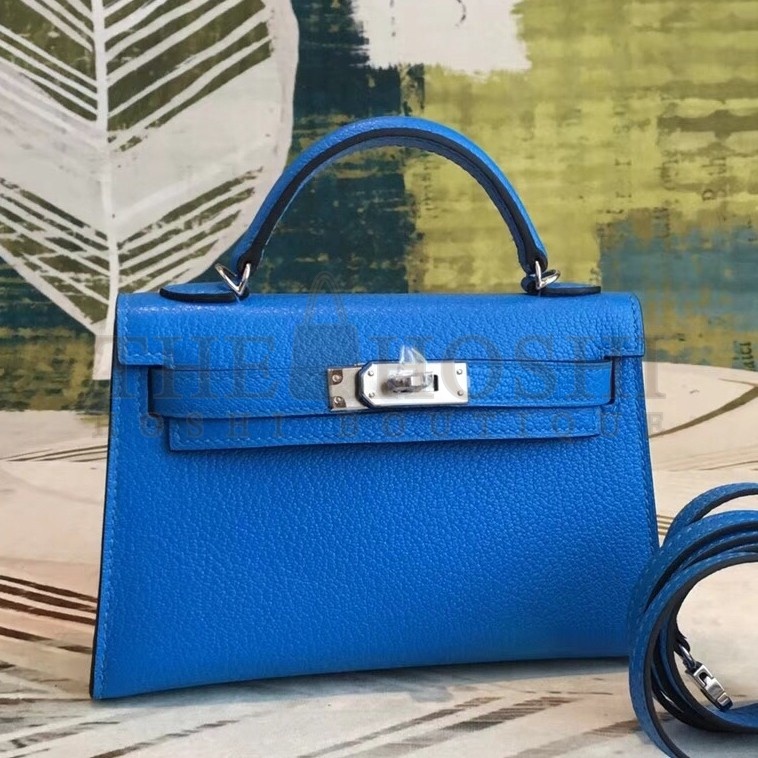 H**me5 Blue Chevre Kelly Mini II Handmade Bag Master Quality