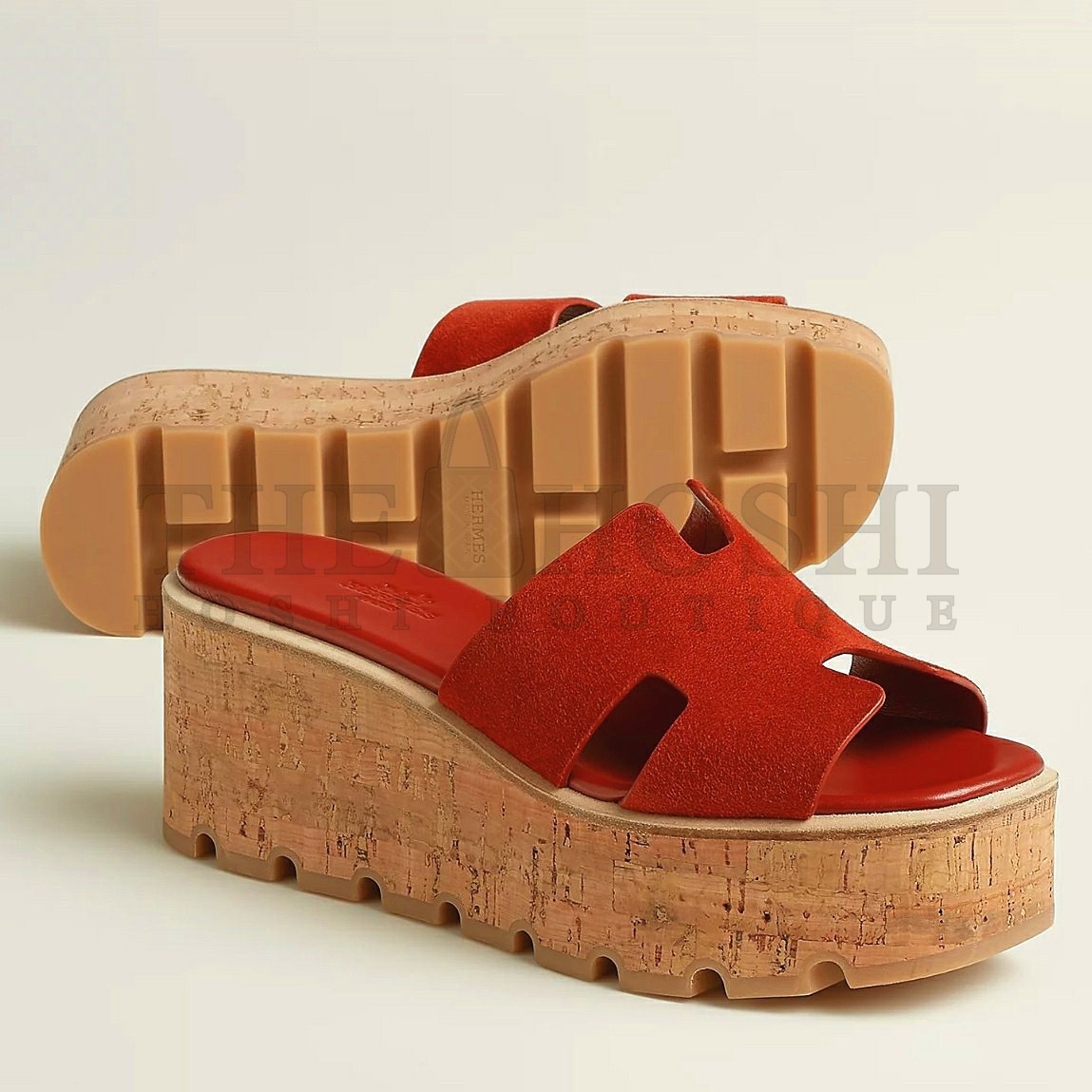 H**me5 Eze 30 Cork Platform Sandals in Piment Suede Leather Master Quality