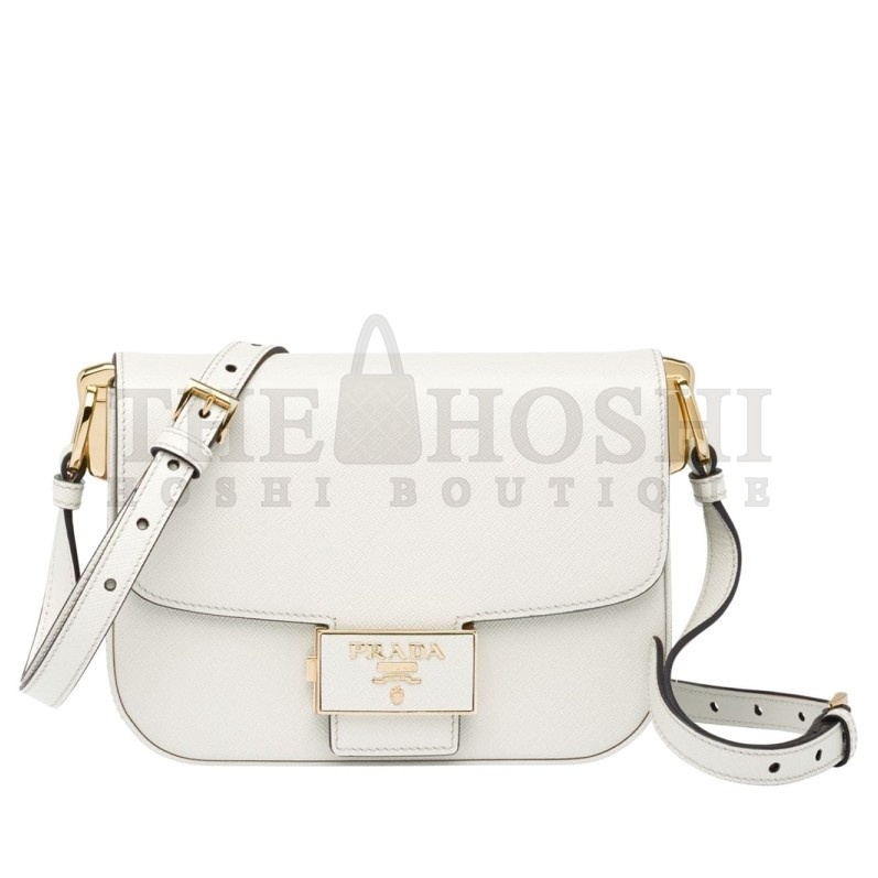 Pra*a Embleme Shoulder Bag In White Saffiano Leather Master Quality