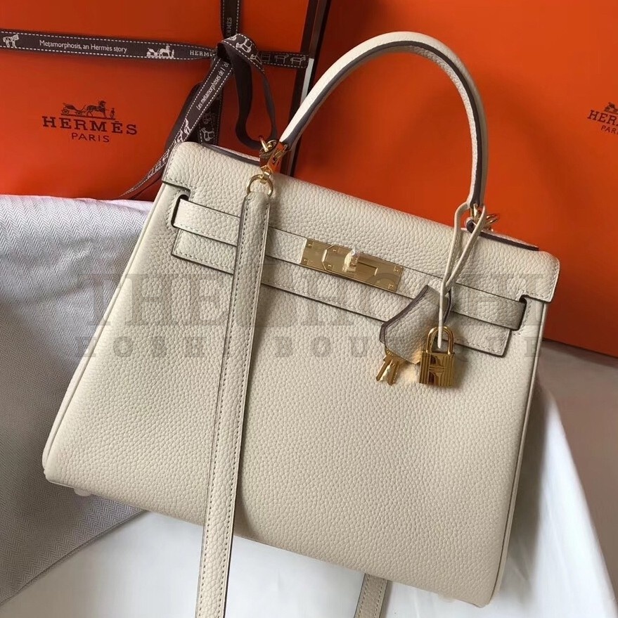 H**me5 Kelly 28cm Retourne Bag In Beton Clemence Leather Master Quality