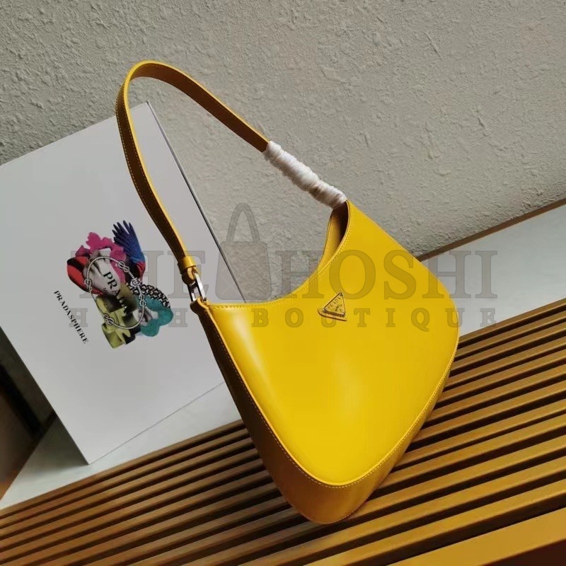 Pra*a Cleo Shoulder Small Bag In Yellow Brushed Leather Master Quality