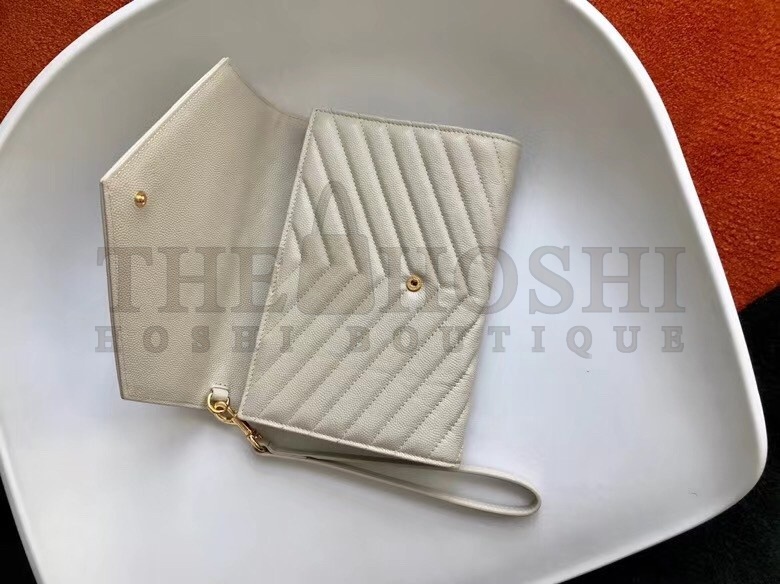 Sa1nt Lau*nt Monogram Clutch In White Grained Leather Master Quality