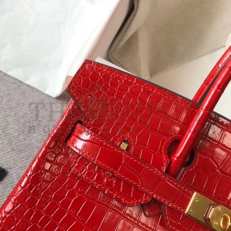 H**me5 Birkin 30cm Bag In Red Embossed Crocodile Leather Master Quality