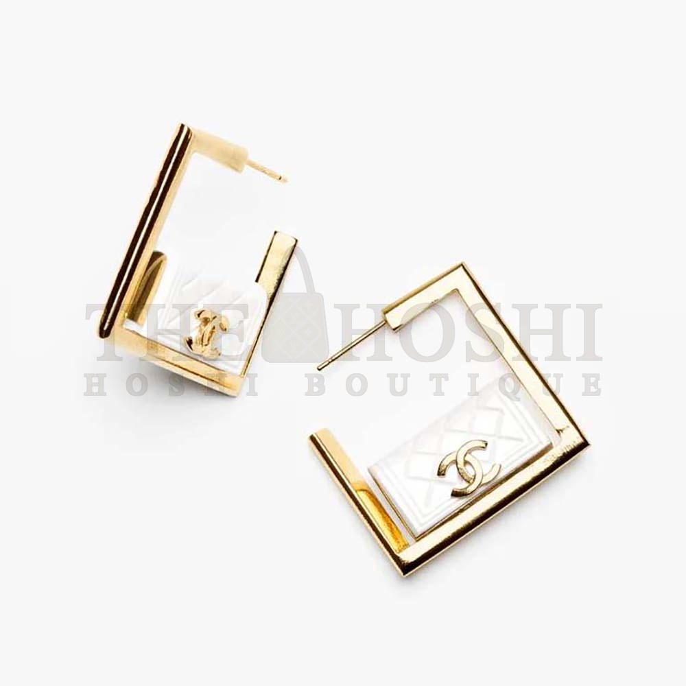 Ch**el Women Hoop Earrings in Metal and Resin-White Master Quality