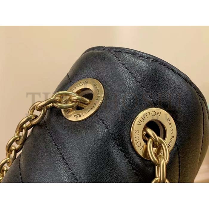 L0vis Vvtt0n LV Women New Wave Chain Bag MM Handbag Black Smooth Cowhide Master Quality