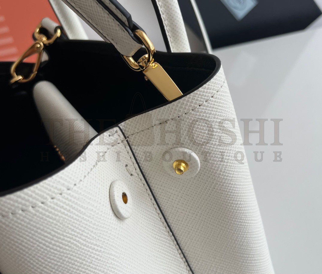 Pra*a Double Mini Bag In White Saffiano Leather Master Quality