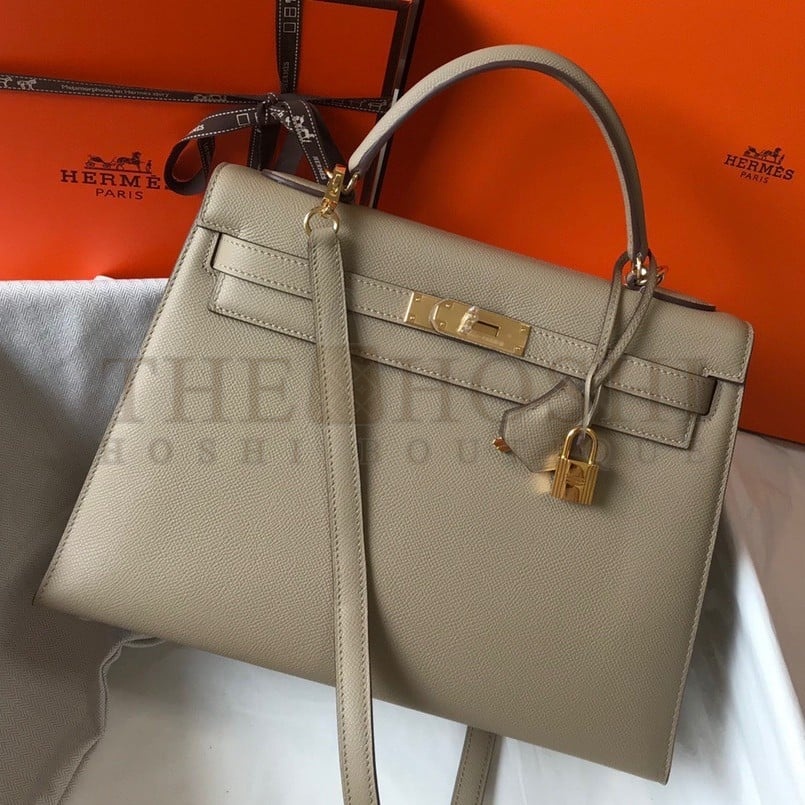 H**me5 Kelly 32cm Sellier Bag in Tourterelle Epsom Calfskin GHW Master Quality