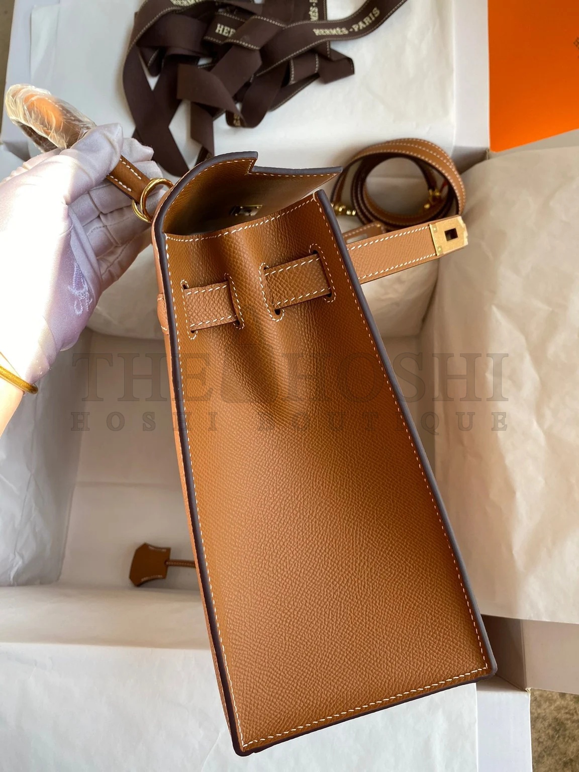 H**me5 Kelly Sellier 32 Handmade Bag In Gold Epsom Calfskin Master Quality