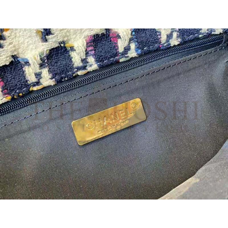 Ch**el Women 19 Flap Bag Tweed Gold Silver-Tone Ruthenium-Finish Metal Ecru Navy Blue Multicolor Master Quality